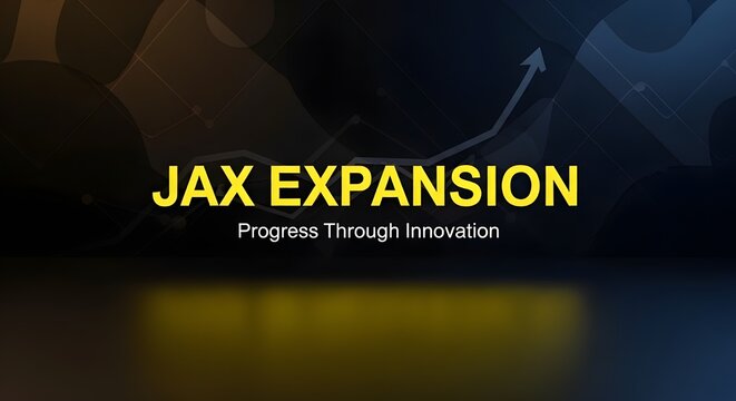 Jax expansion branding featuring bold yellow typography over a dark professional background representing corporate growth and strategic technological advancement for modern companies