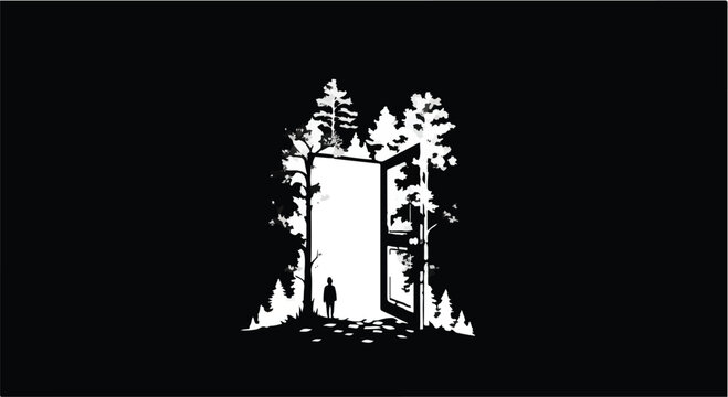 Doorway standing in a forest represents a path toward new personal opportunities.