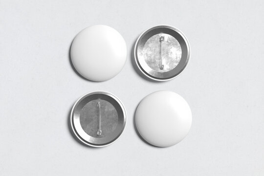 Blank Pin Button Badge mockup with white background. 3D rendered