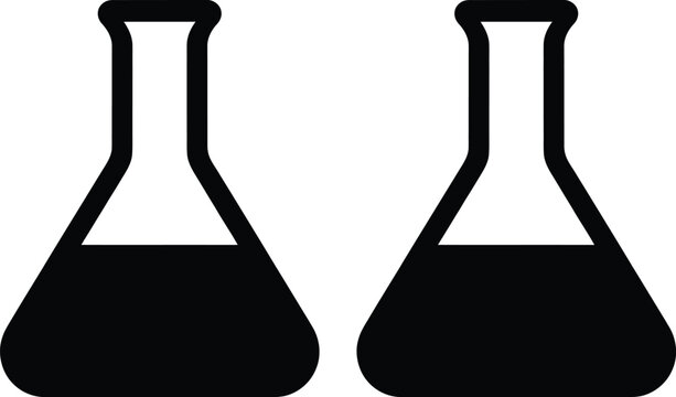 Two laboratory erlenmeyer flasks depicted in a simple black and white illustration