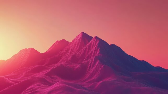 Majestic mountain range bathed in vibrant sunset light with striking pink and purple hues creating a scenic spectacle