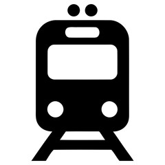 Simple black vector illustration of a modern train or subway car icon viewed from the front, designed for graphic applications and transportation concepts. © Vectscape