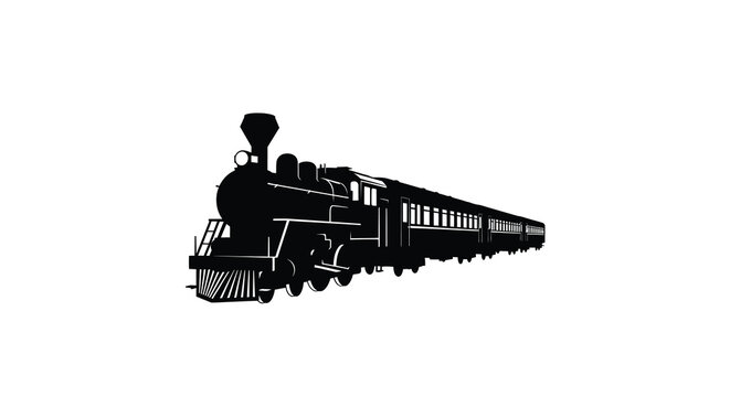 Vintage steam train silhouette against a white background