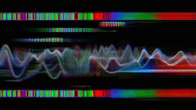 Abstract digital waveform on black background with glitch effect animation