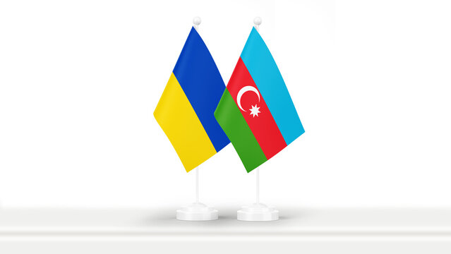 State flags of Azerbaijan and Ukraine, isolated on white background. Concept of official meetings, events and summits on government level.