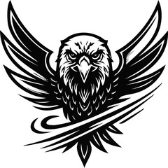 Fototapeta premium Eagle : Black and white tribal eagle tattoo design with spread wings in a bold vector style symbolizing power and strength