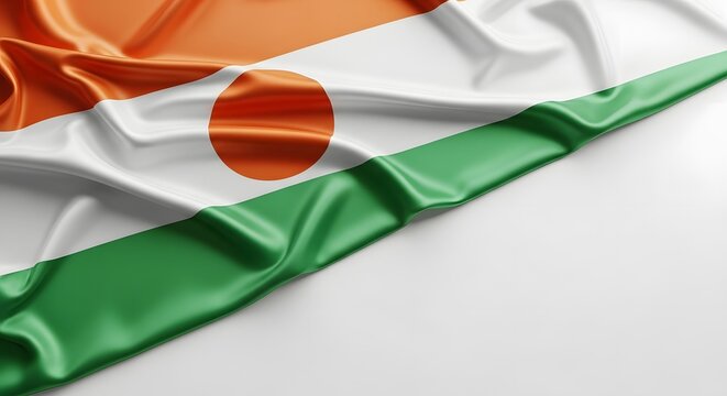 Waving flag of niger, a horizontal tricolor of orange, white, and green with an orange circle in the center, high quality 3d render