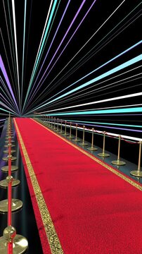 Side View of Red Carpet with Rotating Light Lines - 3d 4k vertical animation (2160 x 3840px)