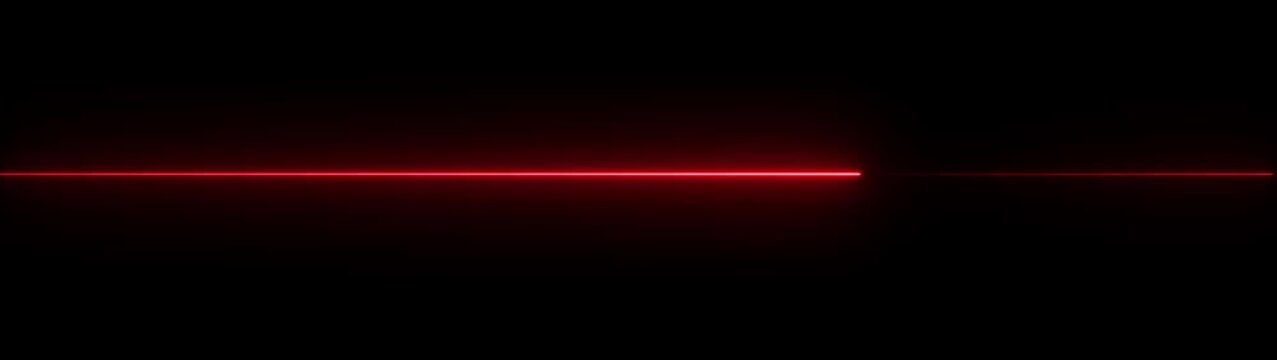 Glowing neon Straight neon lazer animation of horizontal line on black background. Futuristic straight neon lazer line, seamless loop.