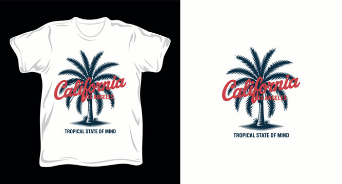 California palm tree graphic design for tropical style t shirt.