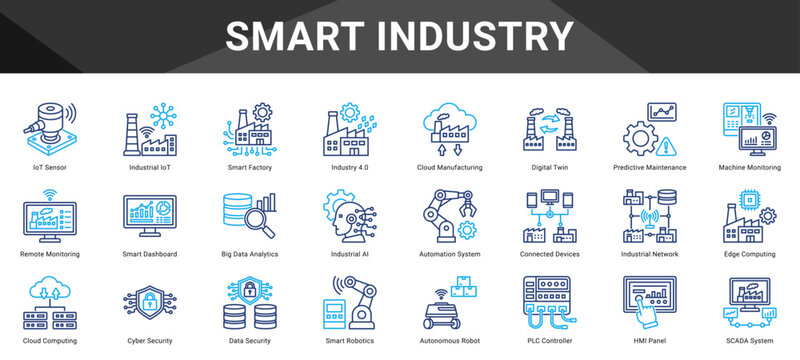 SMART INDUSTRY  Icon set collection. Vector icon pack featuring thematic icons for your presentations or business.