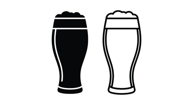 Two beer glasses filled and empty black and white silhouette