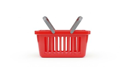 Fototapeta premium Red Plastic Shopping Basket Isolated on White Background