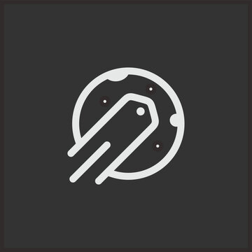 Abstract circular logo with a comet streak and stars.