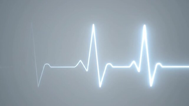 A subtle, glowing 4K medical heart rate monitor display with a steady, rhythmic pattern on a gray background, conveying a sense of health.
