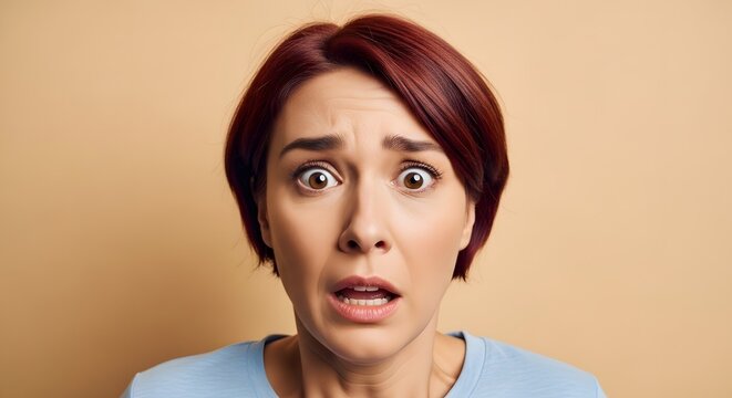 Woman's Face Showing Shock and Fear with Wide Eyes and Open Mouth