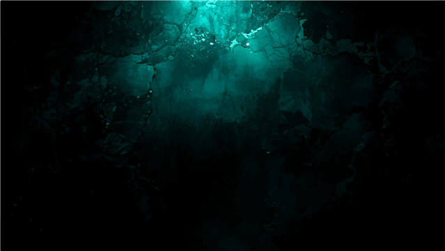 Vector Mysterious depths, cavern, submerged realm, with ethereal turquoise glow accentuating intricate rock formations, generating dramatic, immersive scene.