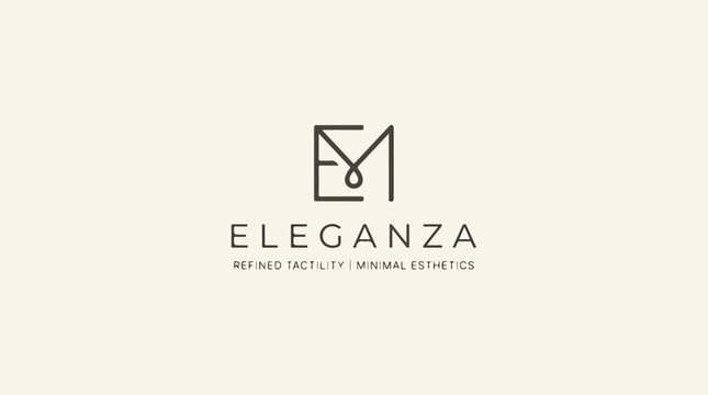 Elegant EM monogram logo design vector illustration for luxury brand identity with minimal aesthetic and refined tactility background
