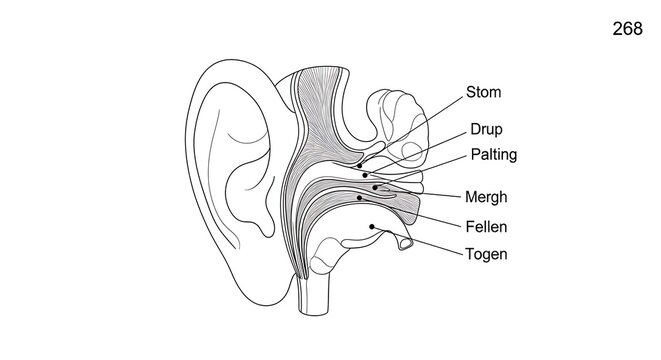 Human Ear Anatomy Cross Section with Inner Ear Structure Illustration