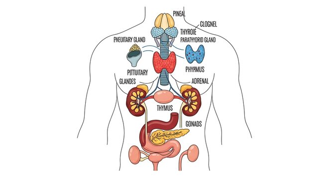 Human Endocrine System Anatomy with Glands and Hormone Organs