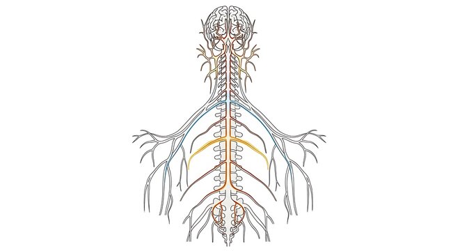 Human Nervous System Anatomy with Spine and Nerve Network Illustration