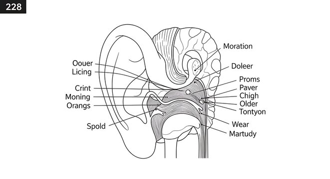 Human Ear Anatomy Cross Section with Inner Ear Structure Illustration