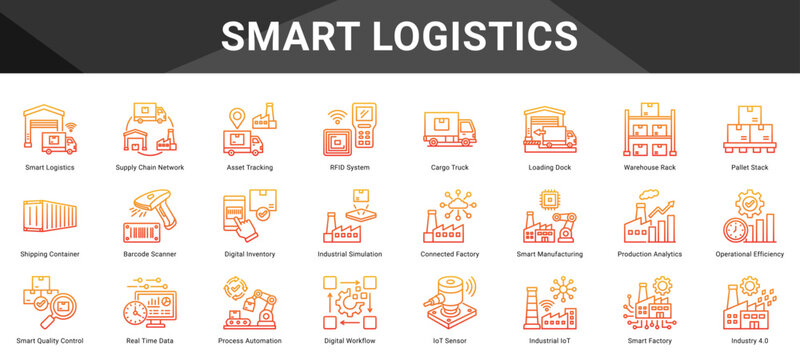 SMART LOGISTICS  Icon set collection. Vector icon pack featuring thematic icons for your presentations or business.