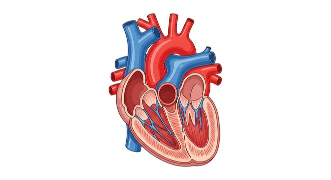 Human Heart Anatomy Diagram with Labeled Internal Structures