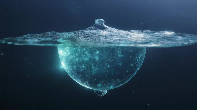 Aqueous sphere, half submerged