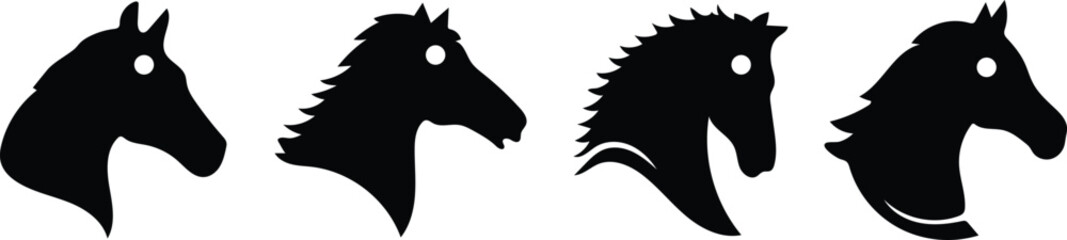 Set of Horse Head Silhouette Vector Icons for Equestrian Logo and Animal Branding Design. © Habibullah990