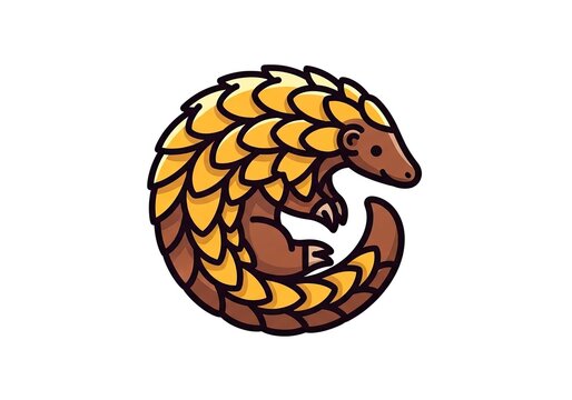 Cute golden pangolin vector illustration isolated on white background