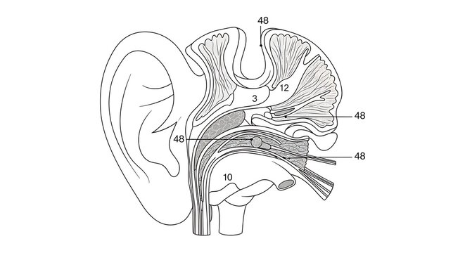 Human Ear Anatomy Cross Section with Inner Ear Structure Illustration