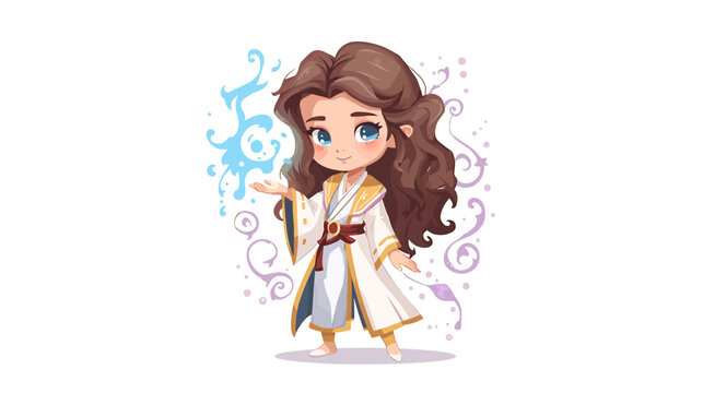 A cute fantasy character vector of a young mage casting magic outdoors