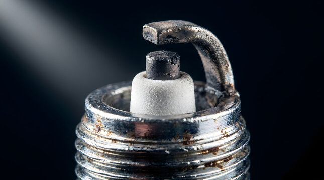 Macro Shot Spark Plug Electrode Tip - Car Engine Ignition Automotive Repair Close Up
