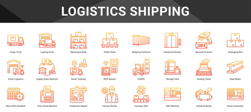 LOGISTICS SHIPPING  Icon set collection. Vector icon pack featuring thematic icons for your presentations or business.