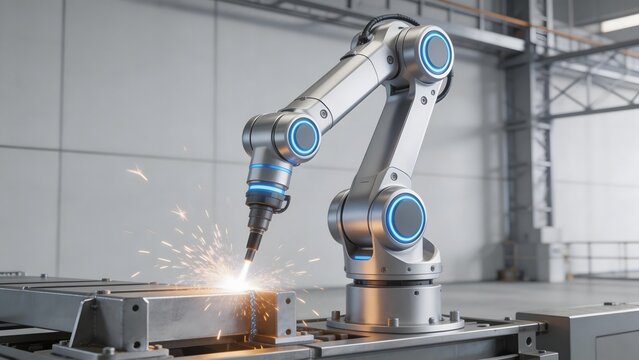 Industrial robot welding metal
