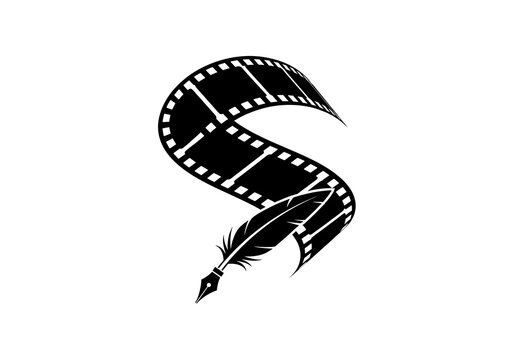 Film strip and quill pen logo for screenwriting concept