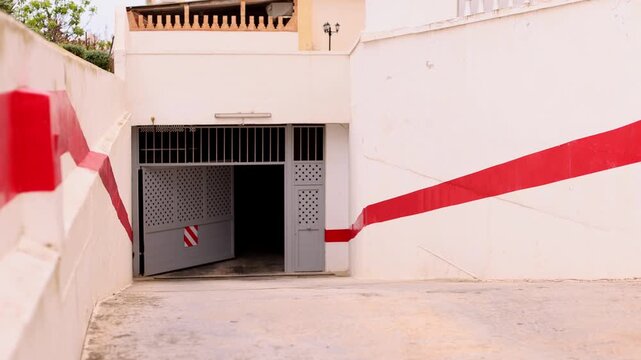 Gate to the parking is closing automatically after the car leaving the parking lot. 4K.