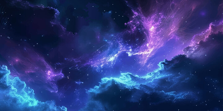 Blue space galaxy background with stars, nebula and cosmic night sky illustration