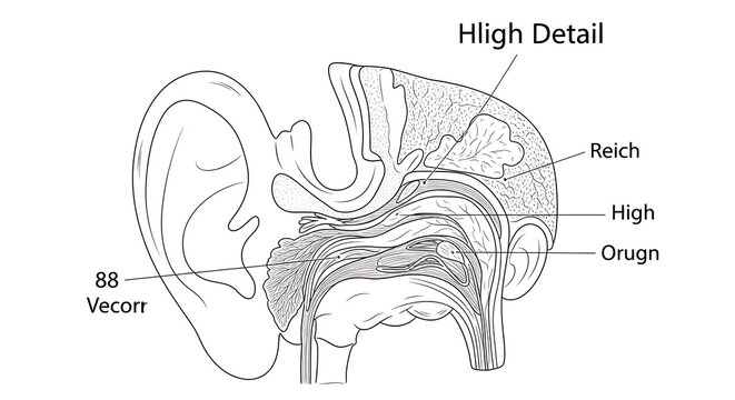 Human Ear Anatomy Cross Section with Inner Ear Structure Illustration
