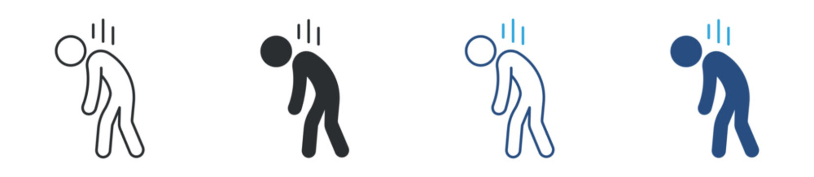 Exhausted person icon set. fatigue and burnout concept. tired human posture symbol. vector illustration.