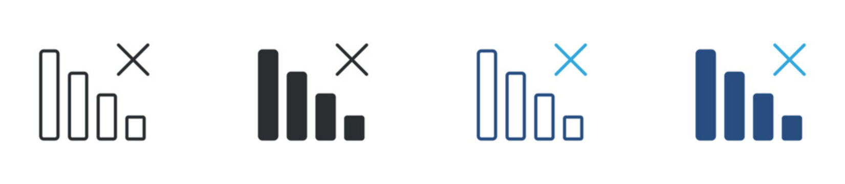 No signal icon set. decreasing bars with cross mark. poor connection and network problem concept. vector illustration.

