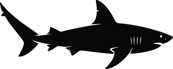 Fototapeta premium This powerful shark silhouette vector graphic depicts a fearsome predator swimming through deep ocean waters.