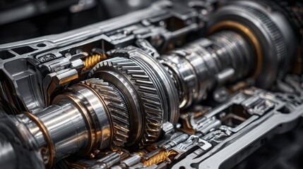 Fototapeta premium High quality photo of closeup view of a complex automatic transmission gearbox mechanism.