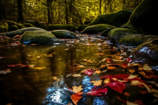 Majestic Forest Waterfall Cascading Through Lush Green Park Landscape in Natural Wilderness Setting