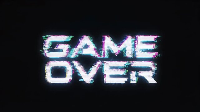 A stark, white 'Game Over' message is prominently displayed against a deep black background, evoking a sense of finality and digital aesthetics.