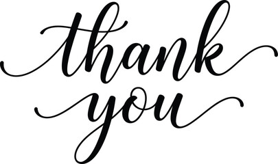 Elegant handwritten thank you typography vector graphic features flowing script lettering style perfect for professional greeting cards and digital design assets now © LoveU
