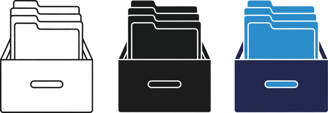 File folder icons black and blue vector illustration