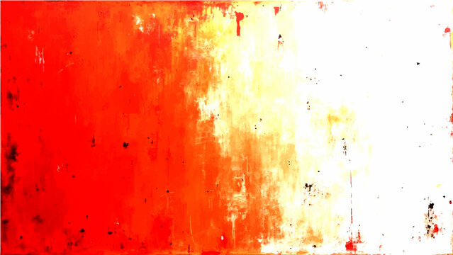 Abstract Vector background with grunge red and yellow texture, with paint splatters, scratches, and a faded appearance.
