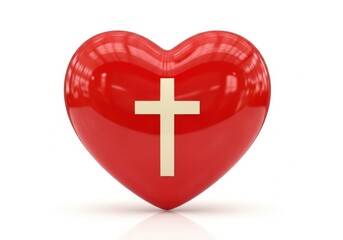 Obraz premium Glossy red heart symbolizing love with a white cross emblem isolated on transparent background